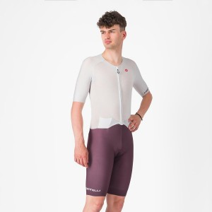 Castelli SANREMO BTW X2 Men Speedsuits Silver Grey Burgundy | YUXO21394