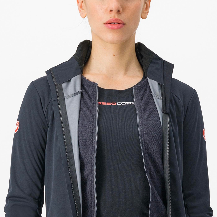 Castelli ALPHA DOPPIO ROS W Women Jackets Black / Silver / Dark | QTKE64912