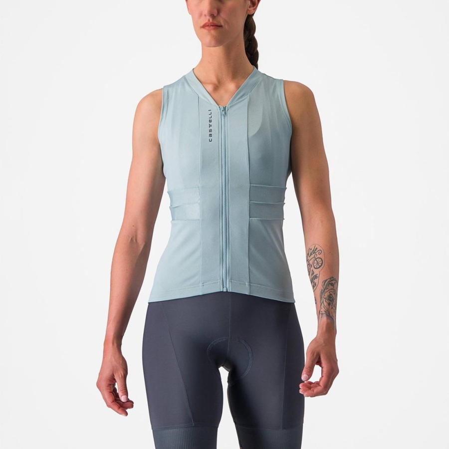 Castelli ANIMA 4 SLEEVELESS Women Jersey Blue / Dark Grey Blue | TLCZ10579