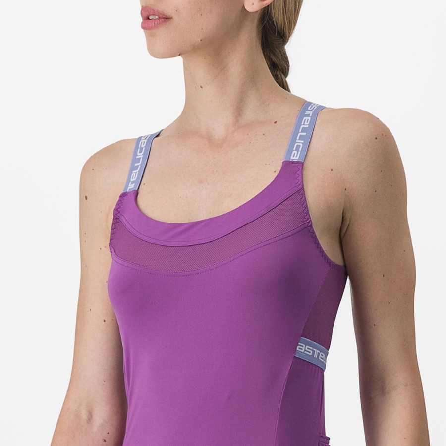 Castelli BAVETTE TOP Women Jersey Purple White | GTSJ06738