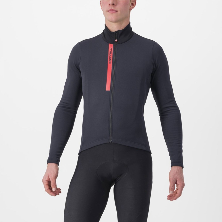 Castelli ENTRATA THERMAL Men Jersey Black / Red | UKJC10578