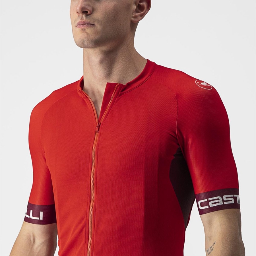 Castelli ENTRATA VI Men Jersey Red / Burgundy / White | TEJC63421