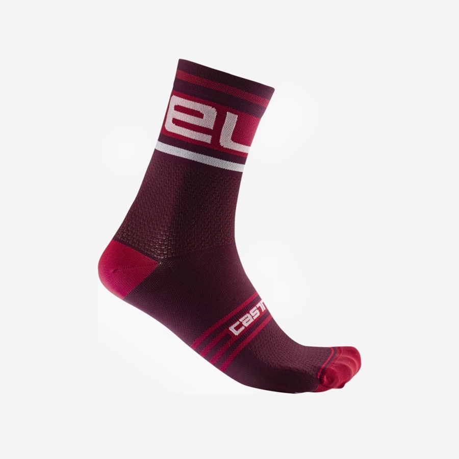 Castelli PROLOGO 15 Men Socks Burgundy / White | IPTV38576