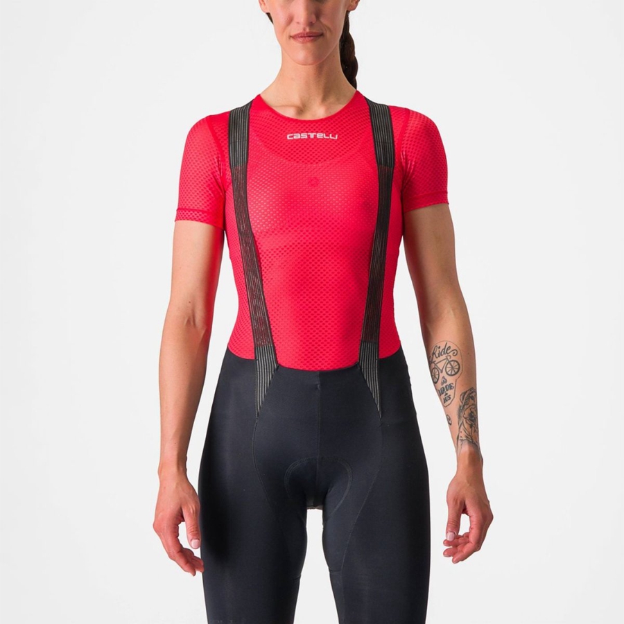 Castelli PRO MESH W SHORT SLEEVE Women Base Layer Red | RGJZ14392