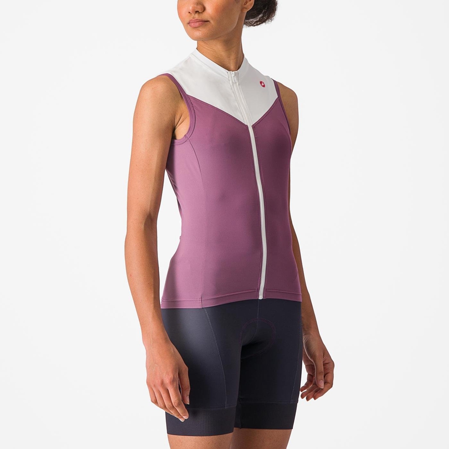 Castelli SOLARIS SLEEVELESS Women Jersey Deep Purple / White | VRHT78962