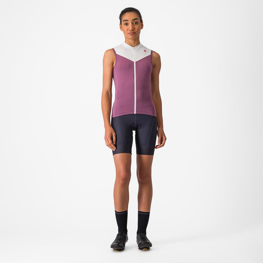 Castelli SOLARIS SLEEVELESS Women Jersey Deep Purple / White | VRHT78962