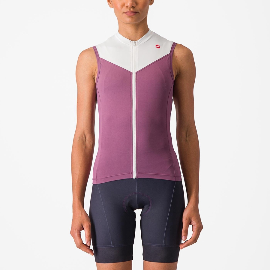 Castelli SOLARIS SLEEVELESS Women Jersey Deep Purple / White | VRHT78962