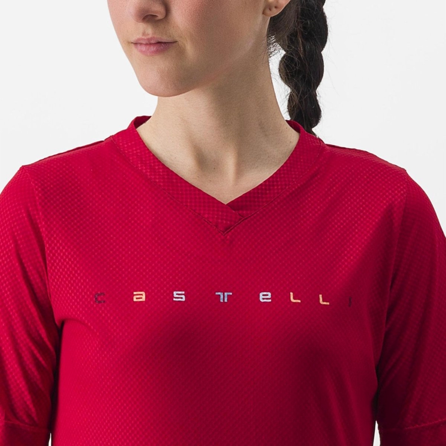 Castelli TRAIL TECH 2 W TEE Women Jersey Dark Red | JGFH03865