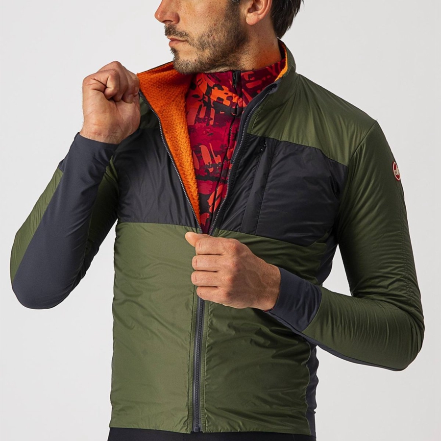 Castelli UNLIMITED PUFFY Men Jackets Light Green / Dark Grey | QHFE01964